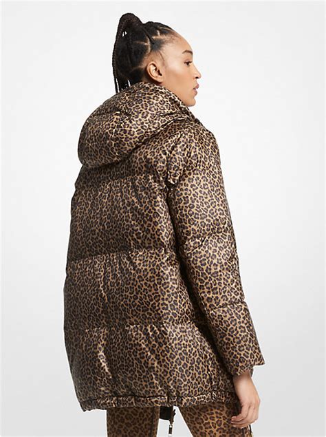 michael kors packable down jacket leopard print|Oversized Leopard Print Ciré Puffer Coat .